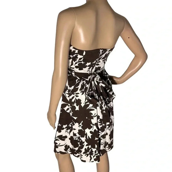B.Smart Strapless Brown&White Floral Dress 1/2 Zip,Belted Size 6 EUC! - Picture 6 of 11